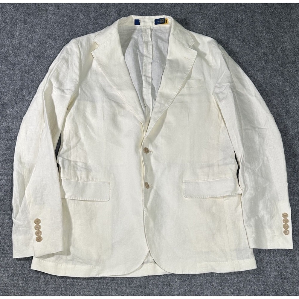 Polo Mens Soft Tailored Fit Linen Suit Jacket Light Cream 40R Preppy Style